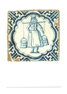 Pocztówka - Chłopka z wiadrami na mleko / dojarka / kafel