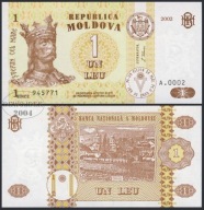 BNB - MOŁDAWIA 1 Leu 2002 # seria A.0002 # P8e # UNC
