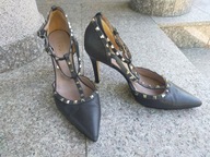 LODI nr 42 eleganckie hiszpańskie czarne sandały na szpilce skóra