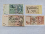 Stare banknoty 1, 5, 10, 20 marek 1929 - 42 r. Niemcy