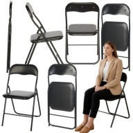 KRZESŁO SKŁADANE OGRODOWE / BIUROWE BLACK – EKO SKÓRA, METALOWA RAMA