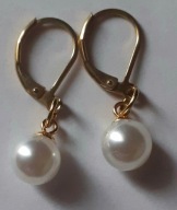 Retro*pozłacane kolczyki hand made : białe perełki -8mm,stal pozłacana
