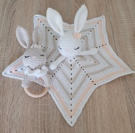 Królik Króliczek Zestaw minikocyk + grzechotka prezent chrzciny Baby Shower