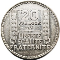 Moneta Srebrna Francja 20 Franków 1933 Typ Turin
