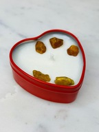 Świeczka sojowa na Walentynki, serce z bursztynem,zapach Bursztynowy Spokój