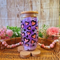 Kubek szklanka z bambusową pokrywką i słomką 500 ml handmade prezent serca