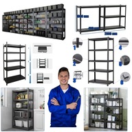 REGAŁ STOJAK MAGAZYNOWY GARAŻOWY METALOWY DO SPIŻARNI GARAŻU WYSOKI CZARNY