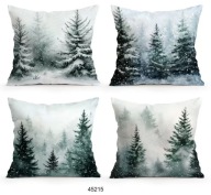 Poszewki na poduszki 4 sztuki 45x45cm las zielone drzewa śnieg 45215