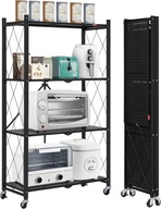 egał garażowy 4-poziomowy składany, z kółkami, 71x34x127 cm czarny