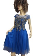 włoska SUKIENKA TIULOWA haftowana haft złotem 36 karnawał