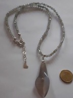 Retro*naszyjnik z labradorytu z zawieszką-kalia z szarego agatu,srebro925