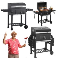 GRILL WĘGLOWY OGRODOWY ŻELIWNY RUSZT 57 x 43cm POPIELNIK TERMOMETR DUŻY