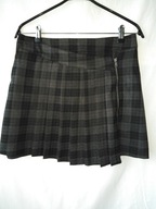 Spódnica w szaro czarną kratkę z zakładkami z przodu - 38
