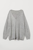 H & M sweter szary melanżowy plus size oversize balonowe rękawy serek boho