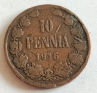moneta Finlandia pod okupacją 10 pennia 1916 car Mikołaj II (3)