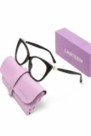 LANTEEM okulary zerówki damskie kocie czarny połysk perła + etui