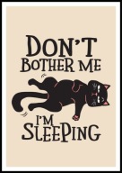 A2 ŚMIESZNY PLAKAT Z CZARNYM KOTEM KOT, HUMOR, DON'T BOTHER ME I'M SLEEPING