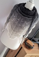 PIĘKNA AŻUROWA SZYDEŁKOWA CAŁOROCZNA CHUSTA CZARNO/SZARO/BIAŁA_NA PREZENT