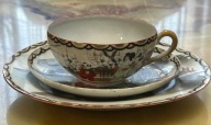 NIPPON KUTANI SYGNOWANA CIENKA PORCELANA JAPAN ANTYK HAND MADE 3 SZT