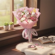 BUKIET KWIATÓW HELLO KITTY FIGURKA PREZENT DZIEŃ KOBIET WALENTYNKI