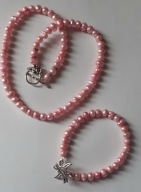 Retro*różowe perły słodkowodne zapięcie Toggle i bransoletka