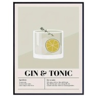 Plakat Gin & Tonic – Minimalistyczna Ilustracja Koktajlu