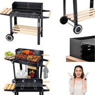 GRILL WĘGLOWY OGRODOWY ROŻEN KÓŁKA REGULOWANY STALOWY RUSZT PÓŁKA