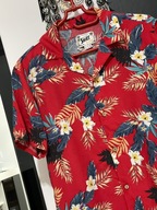 V Resort Shirt koszula hawajska wyrazista czerwień kwiaty wiskoza rozmiar S
