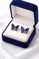 Kolczyki MOTYLE Szafirowe Kryształy Złote Prezent