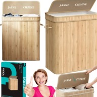 KOSZ NA PRANIE SKŁADANY DUŻY BAMBUSOWY WOLNOSTOJĄCY 2-KOMOROWY POKRYWA 100L