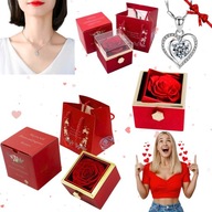 WIECZNA RÓŻA W PUDEŁKU PREZENT NA WALENTYNKI DLA NIEJ SZKATUŁKA + NASZYJNIK