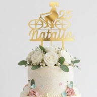 topper na tort dekoracja personalizacja ROWERZYSTA!!!złote lustro plexa