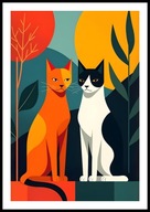 A2 KOLOROWY PLAKAT Z KOTEM KOTAMI, KOT DWA KOTY RUDY KOT I CZARNO-BIAŁY KOT