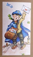 POCZTÓWKA - MAŁY LISTONOSZ - grafika artystyczna - Irene Schricker, Francja