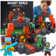 KLOCKI MAGNETYCZNE MINECRAFT ŚWIECĄCE KLOCKI LED 100el 4 FIGURKI LUDZIKI
