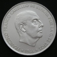 Hiszpania 100 peset 1966 - generał Francisco Franco Caudillo - srebro