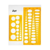 Szablony kreślarskie koło i elipsa, linijka do projektowania logo, sygnetów