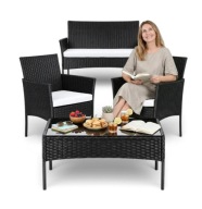Komplet Meble Ogrodowe Rattan 5 Osób: Sofa, Fotele, Stolik