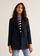 M ANGO WEŁNA PŁASZCZ PODWÓJNE KIESZENIE DWURZĘDOWY GRANATOWY L