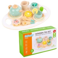 ZESTAW DO HERBATY KINDERPLAY DREWNIANY BEŻOWY 15 ELEMENTÓW ZABAWKA PREZENT