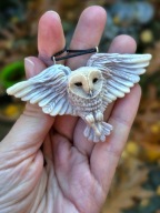 Płomykówka Naszyjnik sowa rękodzieło żywica epoxydowa boho rzeźba handmade