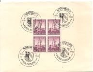 TRZECIA RZESZA -ozdobne stemple na kartce -1942 rok znaczki w czwórce