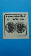 Certyfikat kopii próby20 zł 1925,CHROBRY,stan I