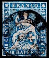 SZWAJCARIA 1854 – STRUBEL 10 r. – GABINETOWY – Szerokie marginesy – Klasyka