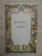 NAJUKOCHAŃSI RODZICE przedwojenna LAURKA-ŻYCZENIA AŻUROWA 1874