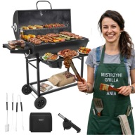 GRILL WĘGLOWY OGRODOWY Z POKRYWĄ DUŻY Z PÓŁKAMI POPIELNIK RUSZT PRZENOŚNY