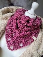 ZIMOWA SZYDEŁKOWA CIEM RÓŻOWA CHUSTA BANDANA Z WEŁNY CZESANKOWEJ_NA PREZENT