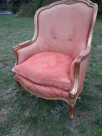 FOTEL Bergère à la Reine Tapicerowany Vintage Glamour BERŻERA RZEŻBIONE