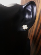 Kolczyki Złote Białe Masa Perłowa Kwiatek Koniczynka Stal Chirurgiczna