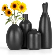 ZESTAW 4 WAZONÓW CERAMICZNYCH CZARNYCH MINIMALISTYCZNE NOWOCZESNE LOFT